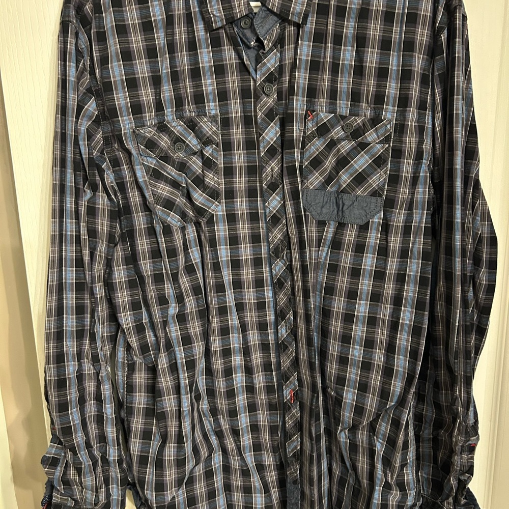 Black and Blue Casual Button Down Shirt